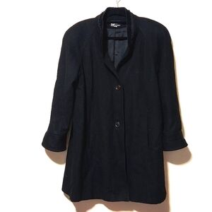 Lady Suzette Vintage Black Wool Velvet Trim Coat Size 14/16